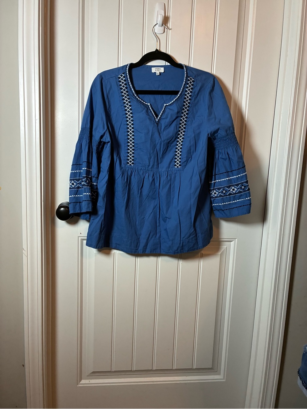 crown & ivy Blue Embroidered Split-Neck Tunic